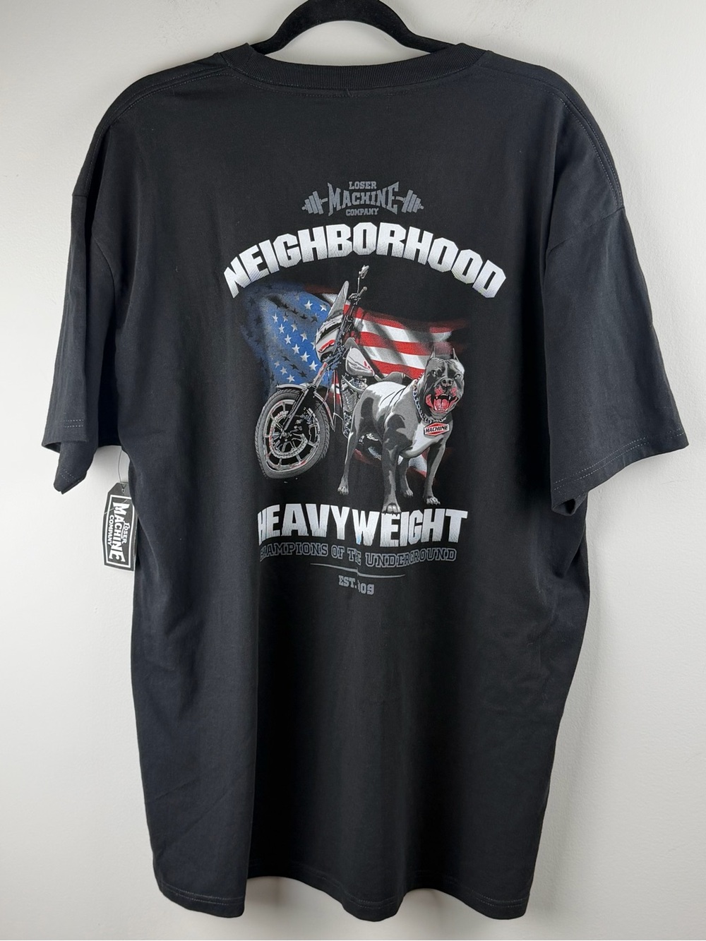 Loser Machine Men's Black Motorcycle Flag 100% Cotton T-Shirt Size XL NWT